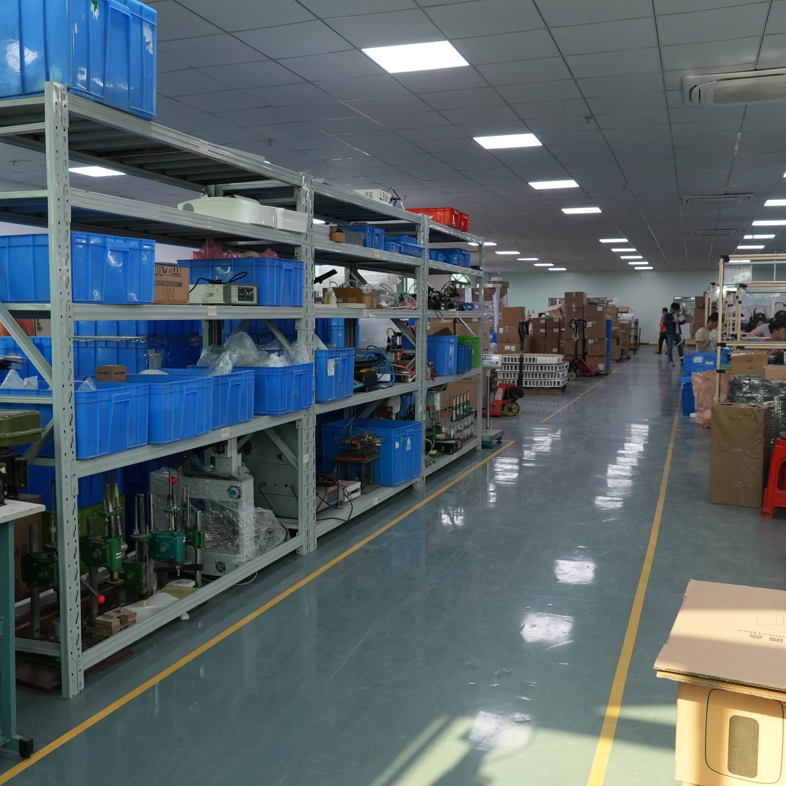 Bright factory workspace with orderly material flow